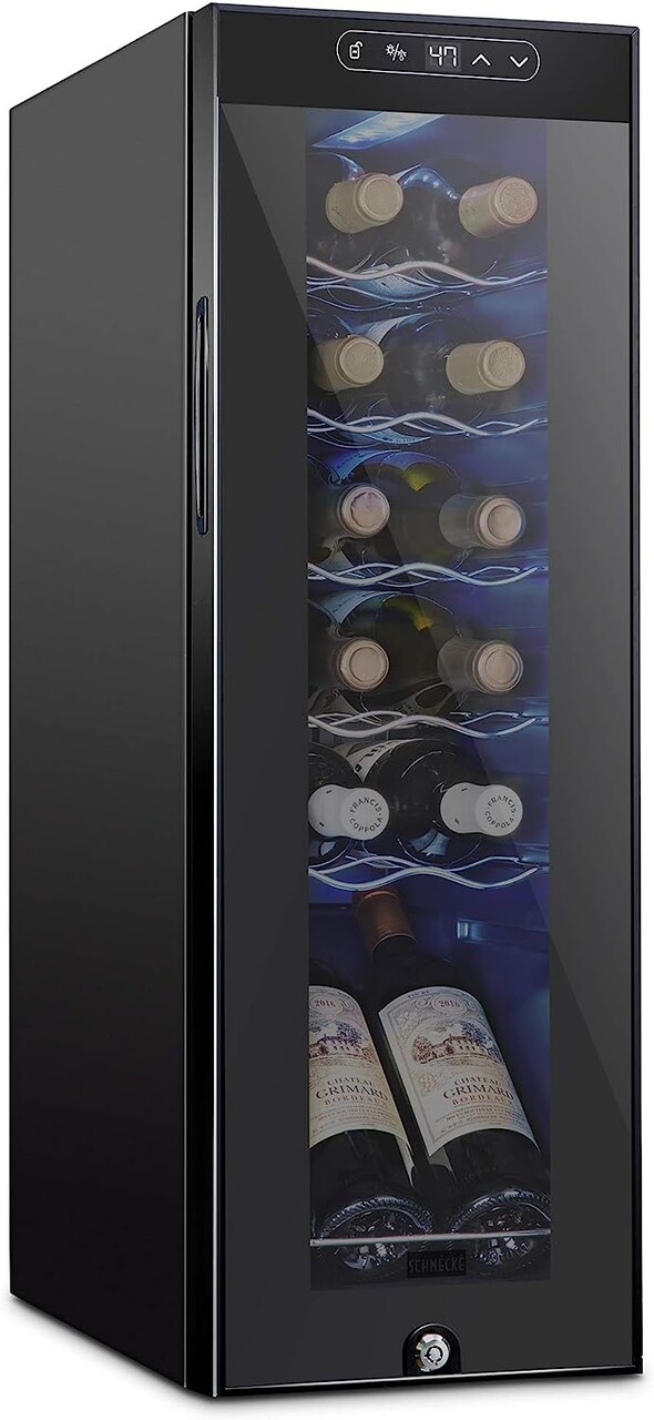 Schmecke 12-Bottle Wine Fridge, Freestanding Wine Refrigerator, Compact Wine Cooler